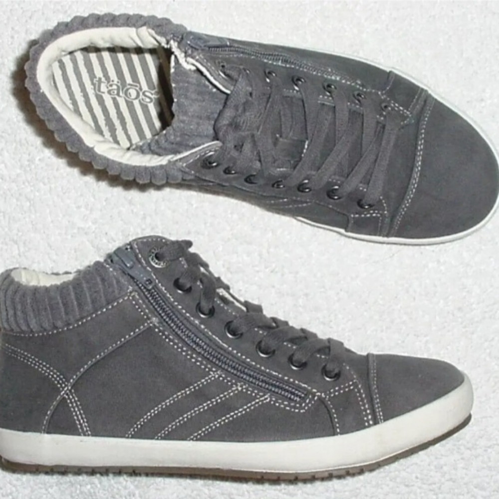 WOMENS TAOS STARTUP GRAPHITE DISTRESS CANVAS KNIT COLLAR SNEAKERS SHOES 7 M 